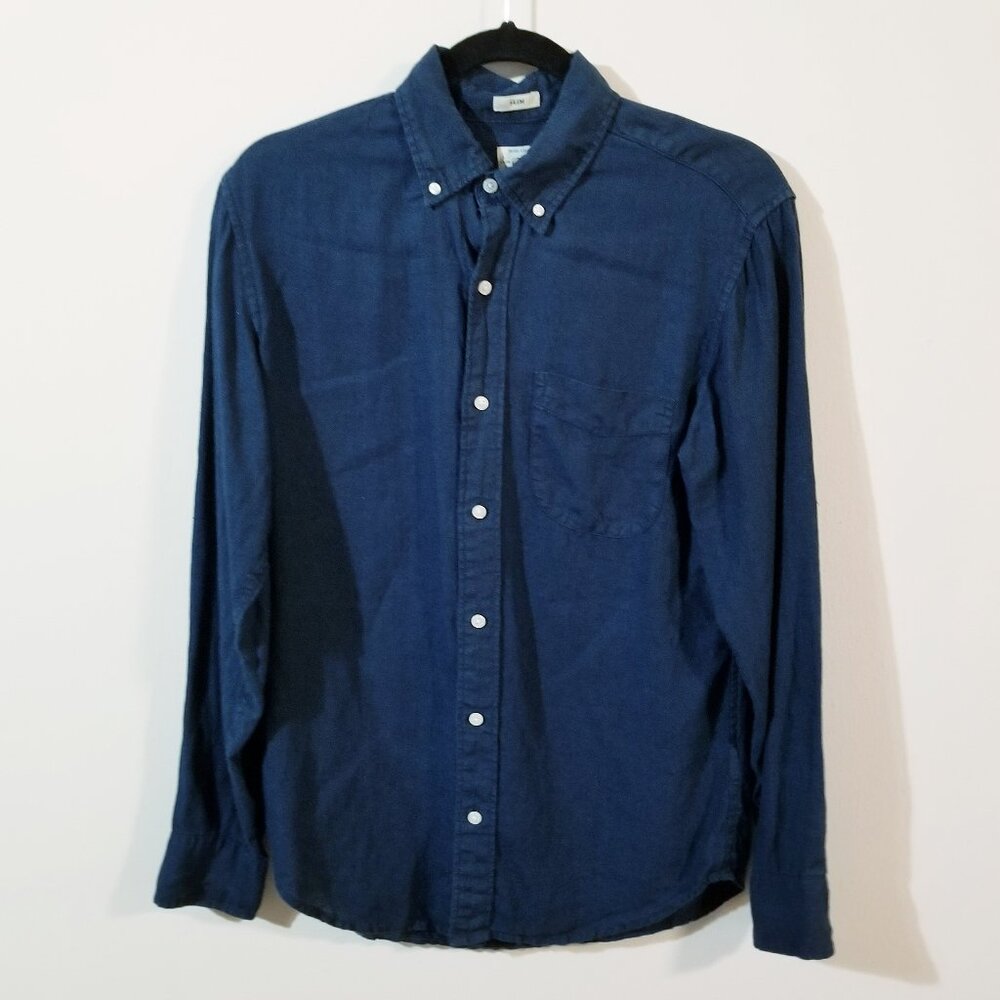 Men’s J. Crew SLIM - Baird McNutt Irish Linen Button Up Shirt - Navy Blue Small